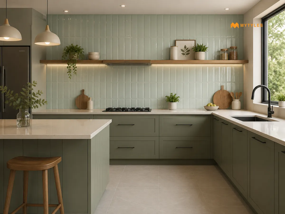 Green Kitkat wall Tiles in Kitchen